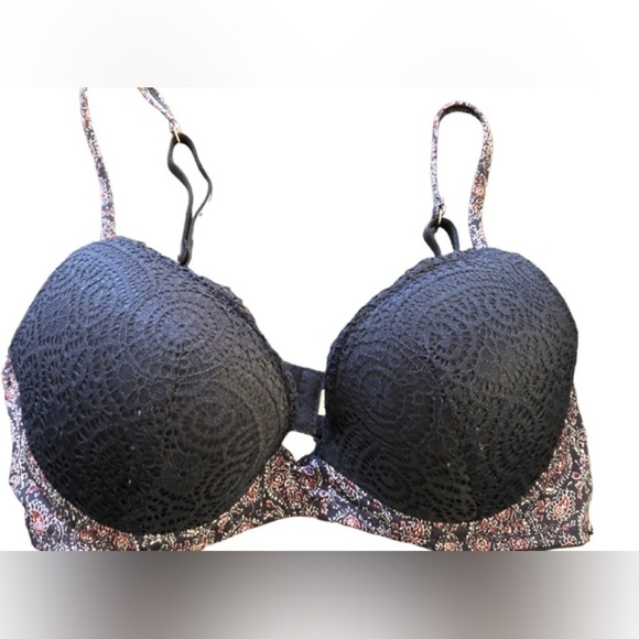 Lucky Brand Other - Lucky Brand Lightly Padded Underwire Bra 34B Navy Burgundy Paisley & Lace